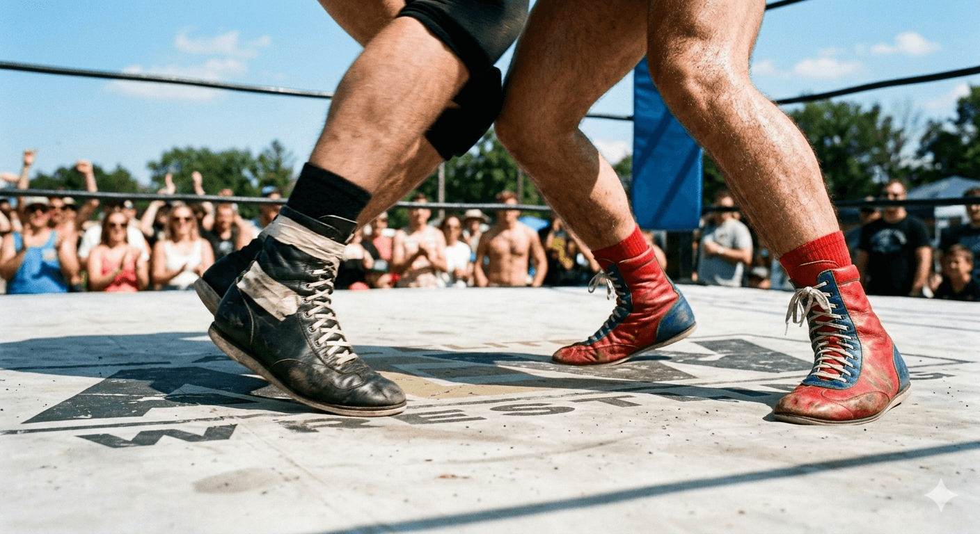 Live pro wrestling action in the ring